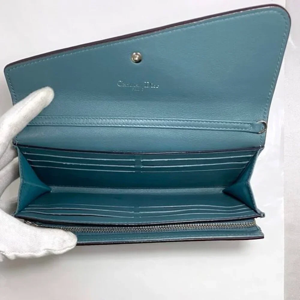 Christian Dior Foldable Long Wallet Light Blue